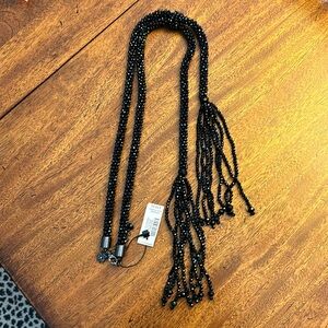 White House Black Market Jet Beaded Y-Neck Tassel Necklace
